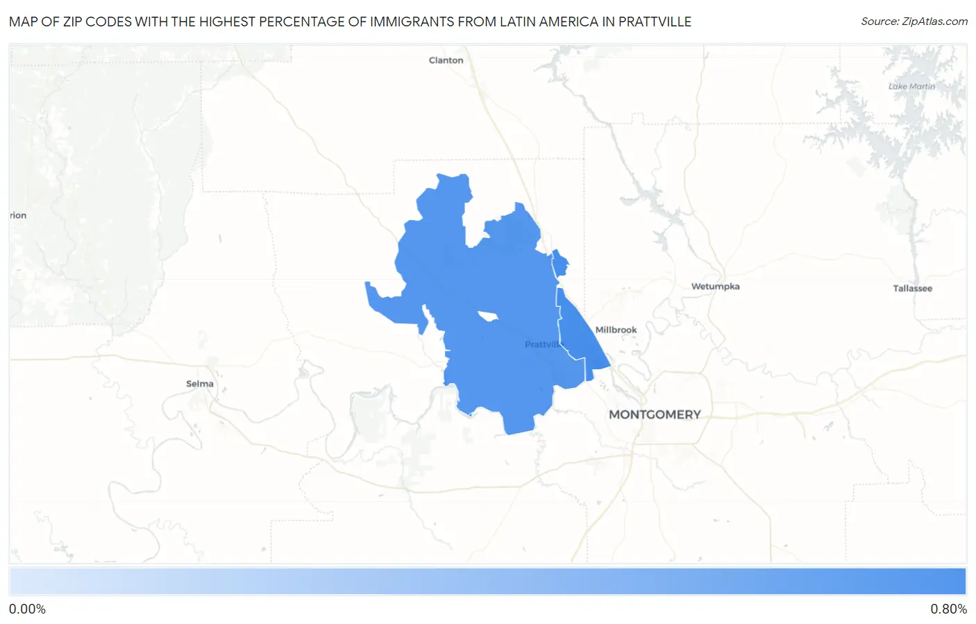 Zip Codes with the Highest Percentage of Immigrants from Latin America in Prattville Map