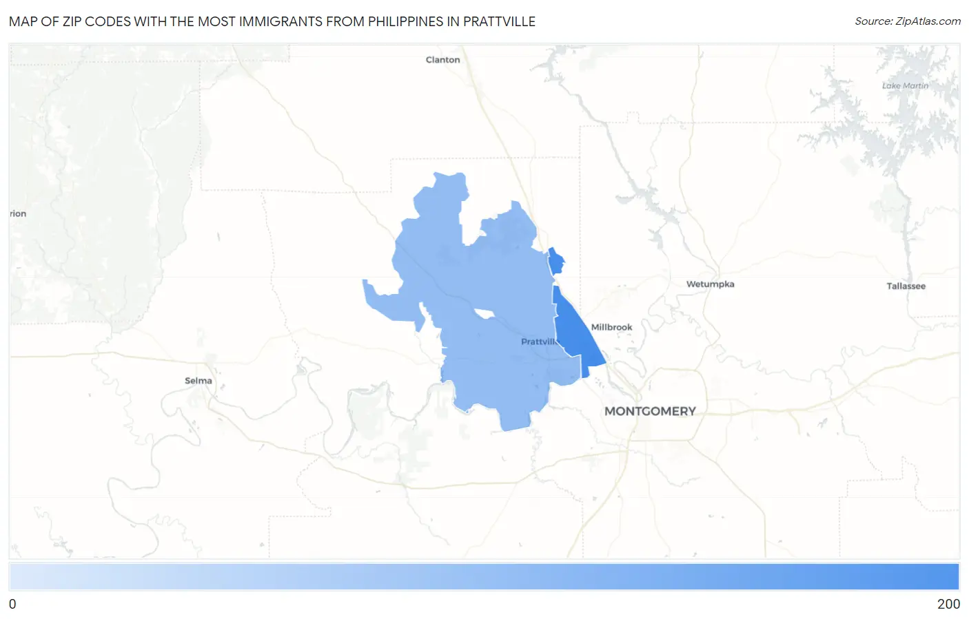 Zip Codes with the Most Immigrants from Philippines in Prattville Map