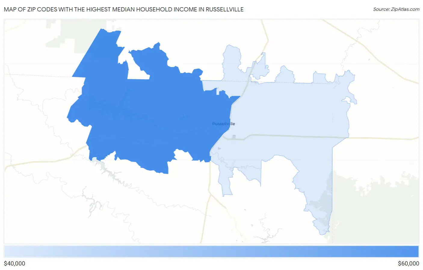 Zip Codes with the Highest Median Household Income in Russellville Map