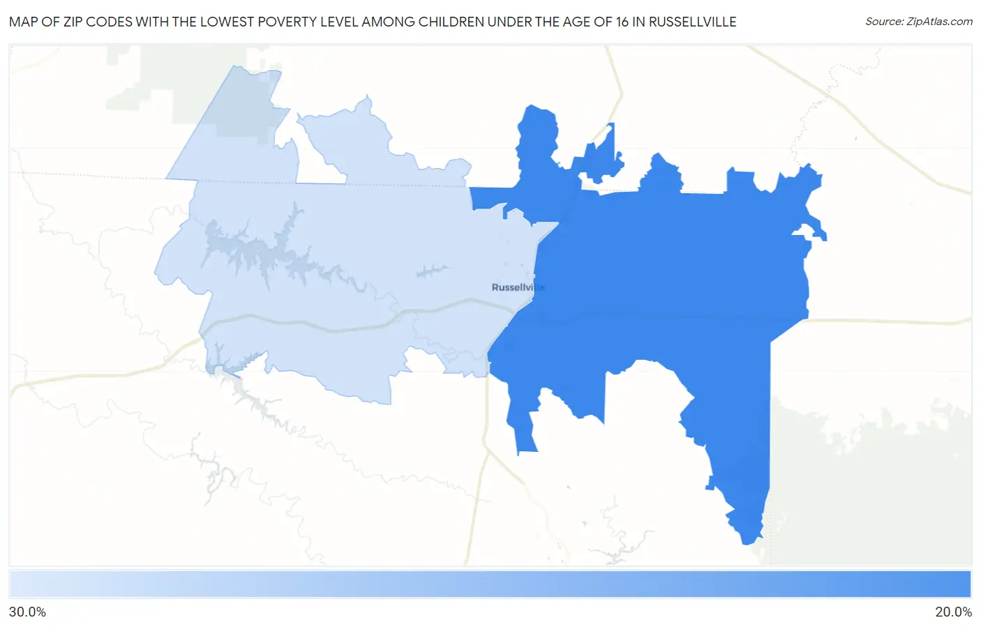 Zip Codes with the Lowest Poverty Level Among Children Under the Age of 16 in Russellville Map