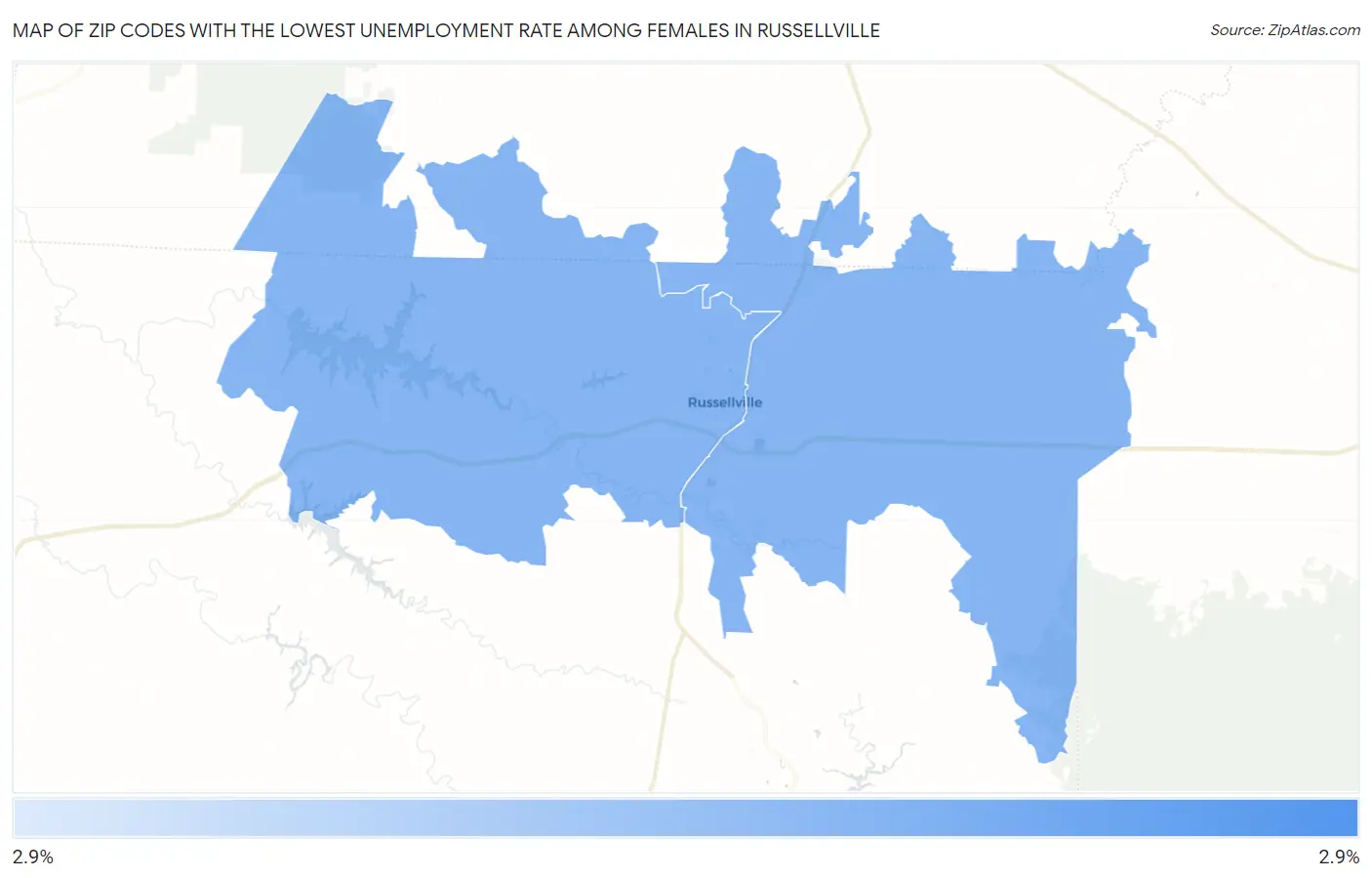 Zip Codes with the Lowest Unemployment Rate Among Females in Russellville Map