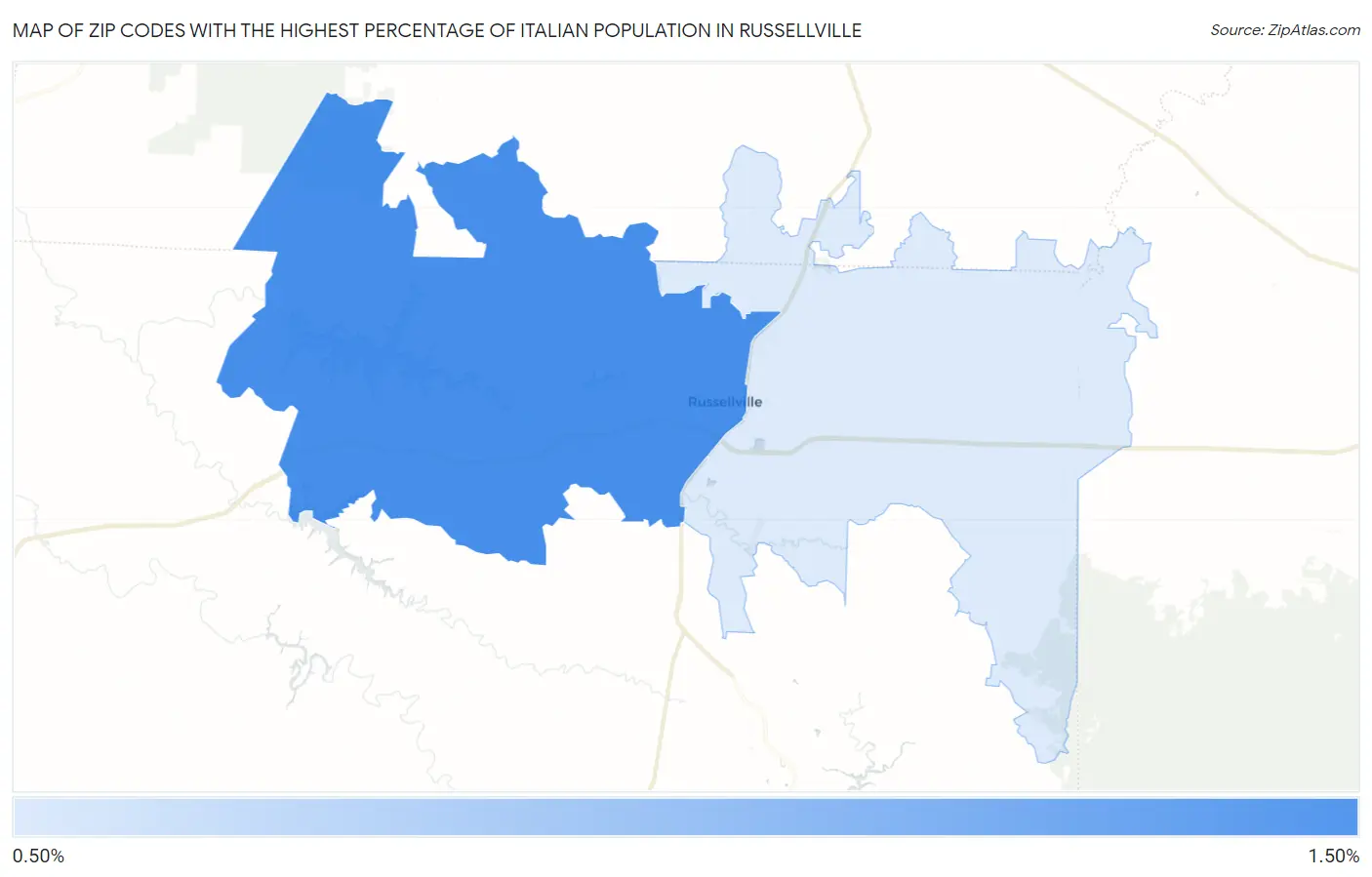 Zip Codes with the Highest Percentage of Italian Population in Russellville Map