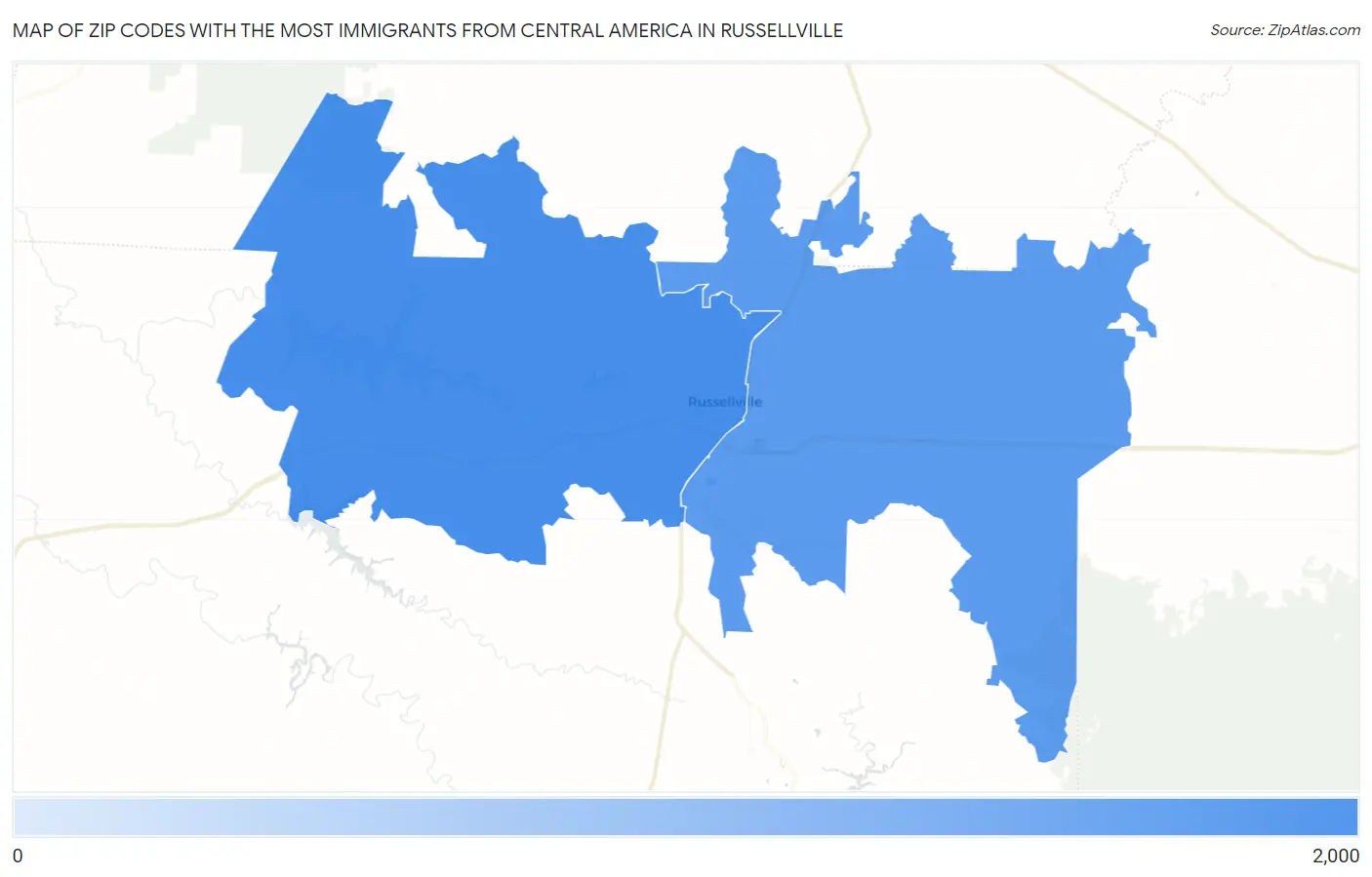 Zip Codes with the Most Immigrants from Central America in Russellville Map