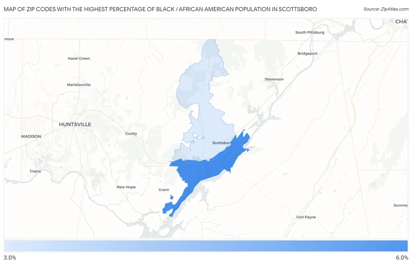 Zip Codes with the Highest Percentage of Black / African American Population in Scottsboro Map