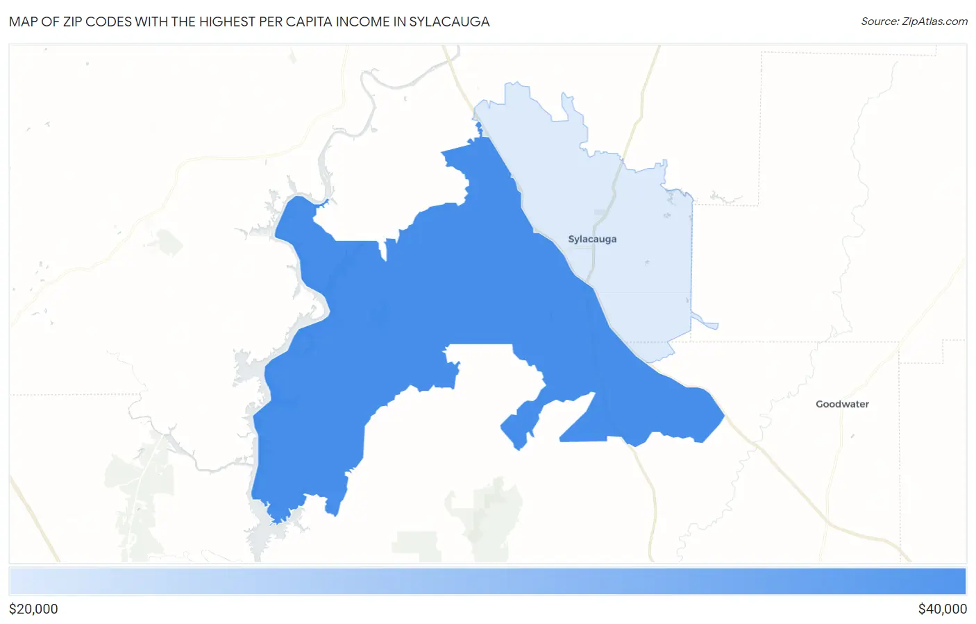 Zip Codes with the Highest Per Capita Income in Sylacauga Map