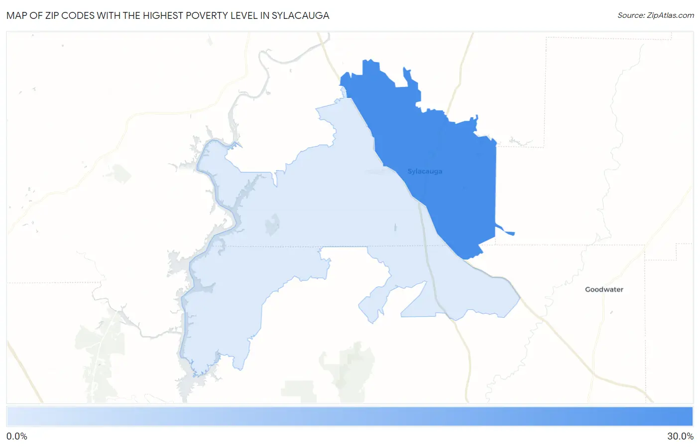 Zip Codes with the Highest Poverty Level in Sylacauga Map
