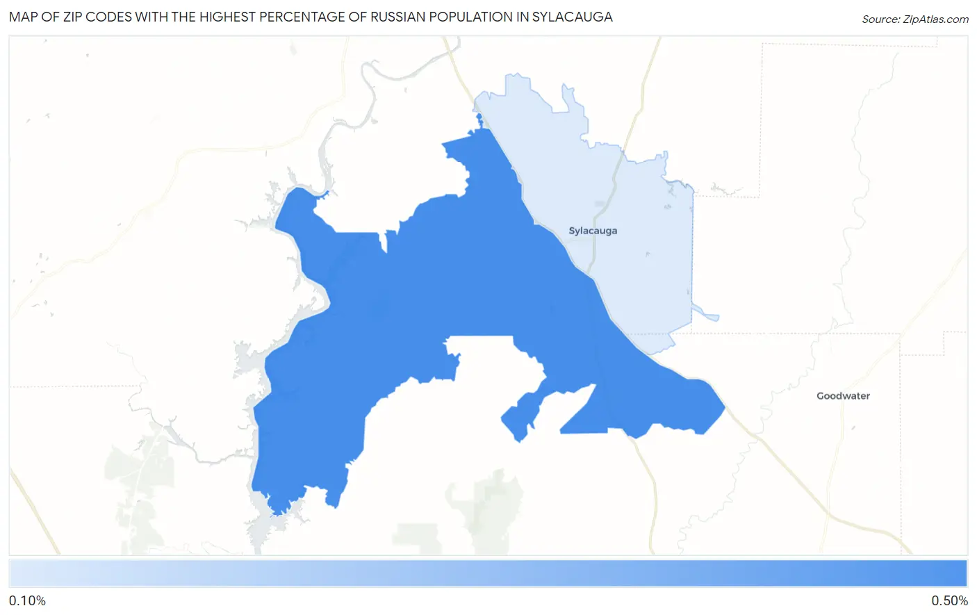 Zip Codes with the Highest Percentage of Russian Population in Sylacauga Map