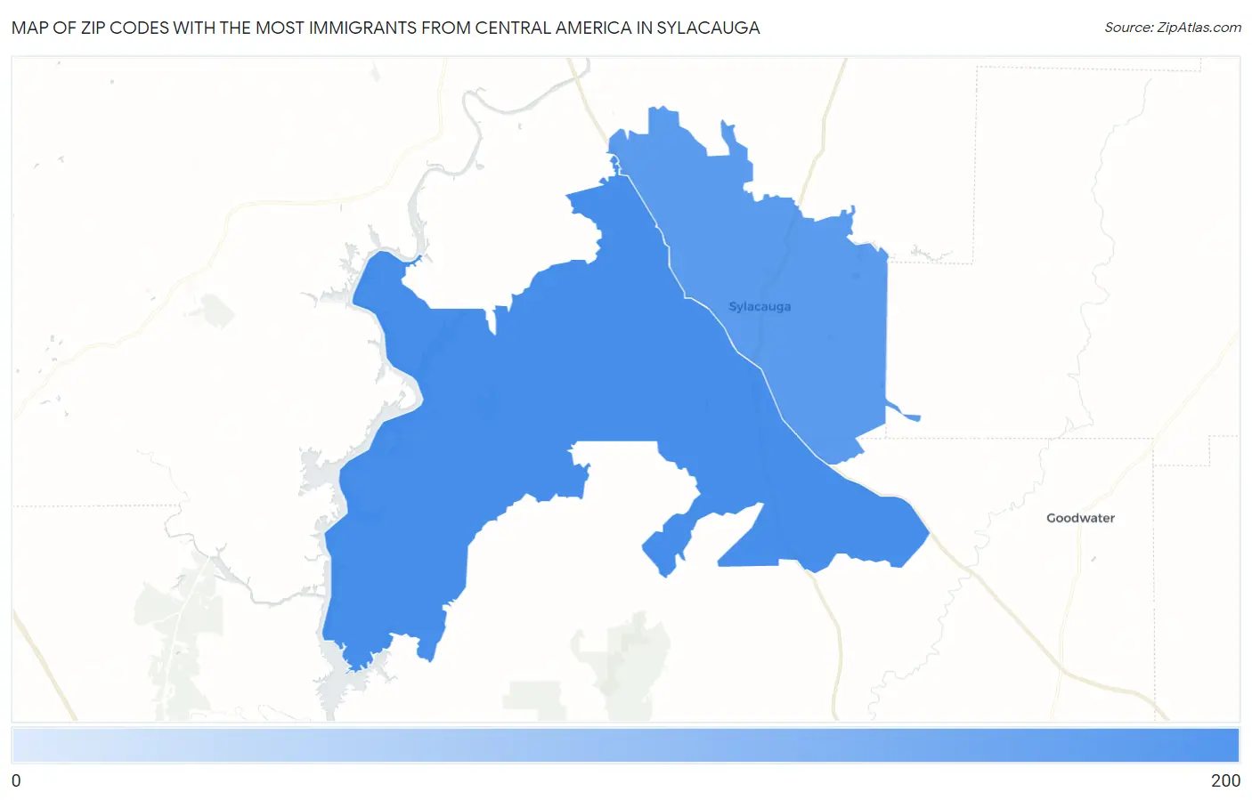 Zip Codes with the Most Immigrants from Central America in Sylacauga Map