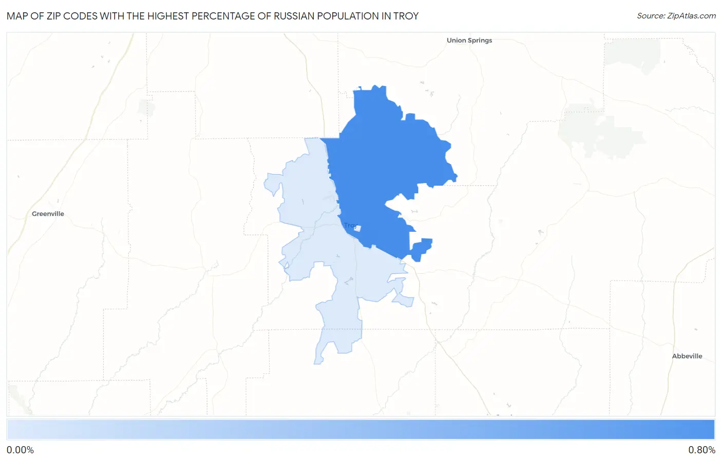 Zip Codes with the Highest Percentage of Russian Population in Troy Map