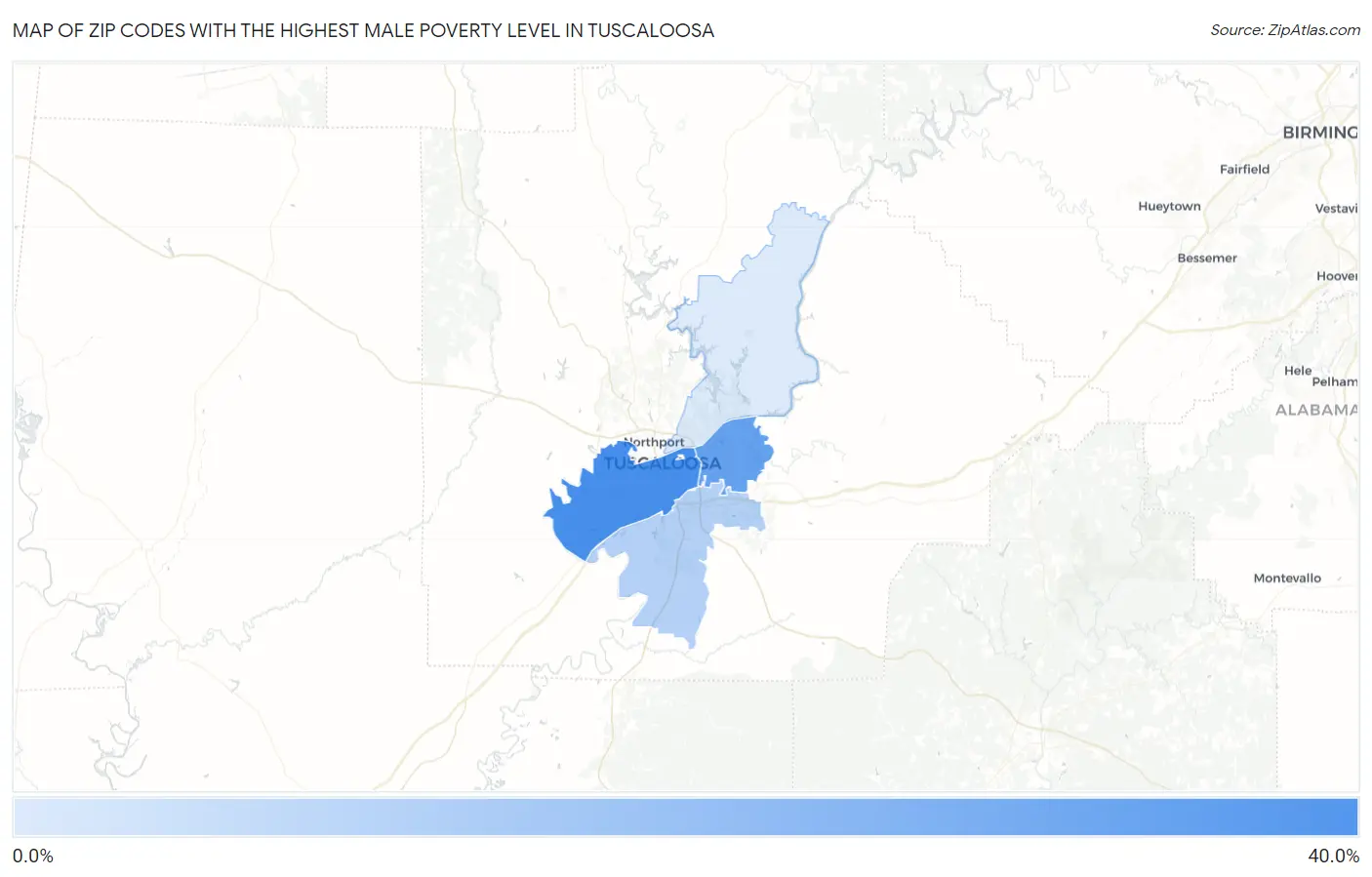 Zip Codes with the Highest Male Poverty Level in Tuscaloosa Map