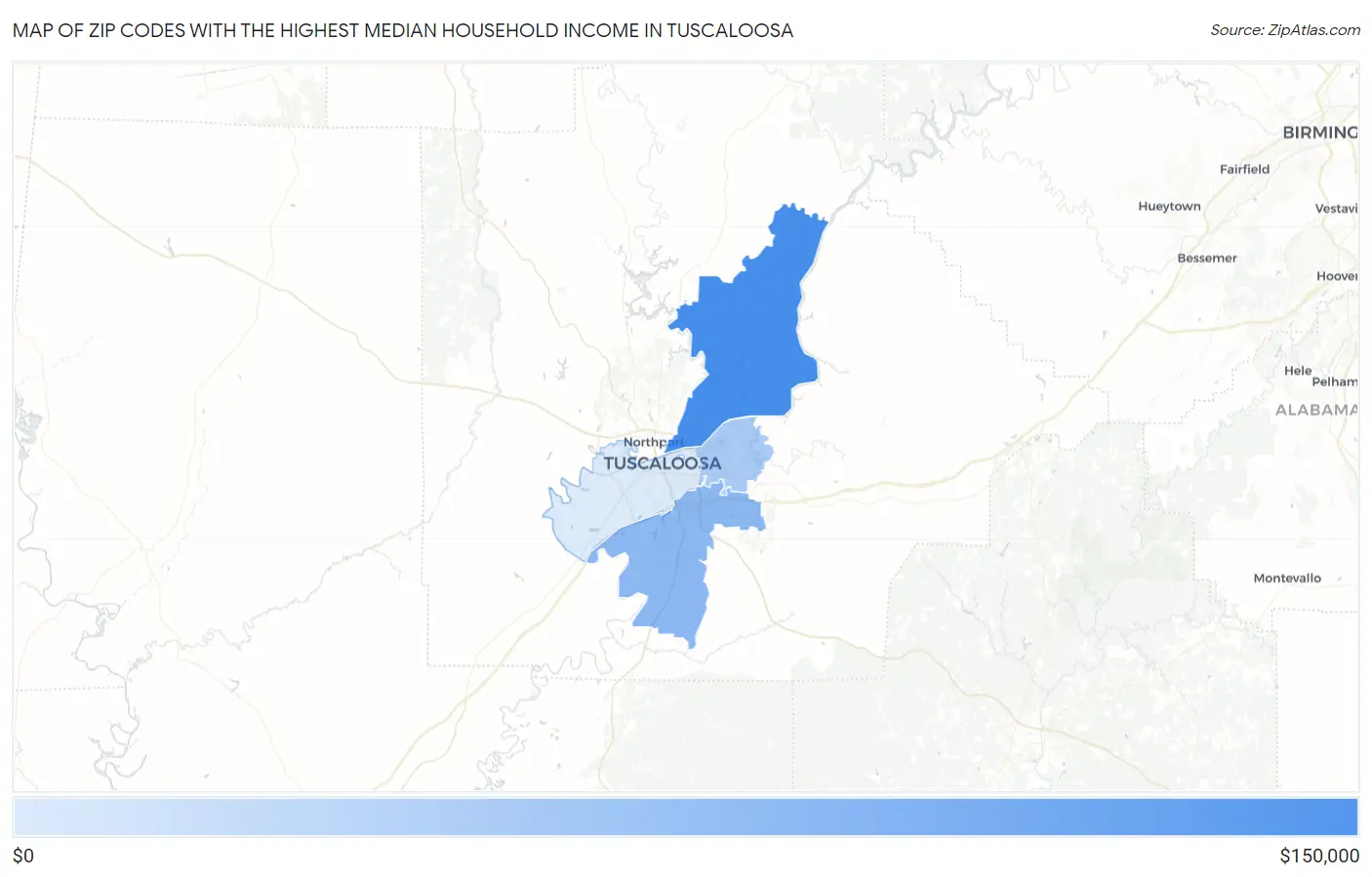 Zip Codes with the Highest Median Household Income in Tuscaloosa Map