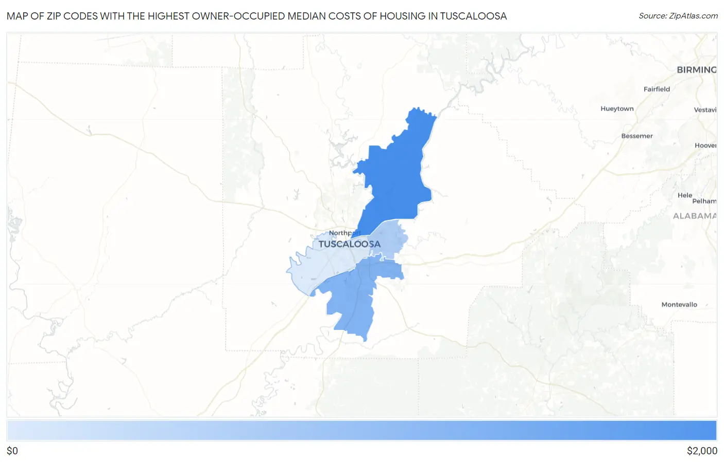 Zip Codes with the Highest Owner-Occupied Median Costs of Housing in Tuscaloosa Map