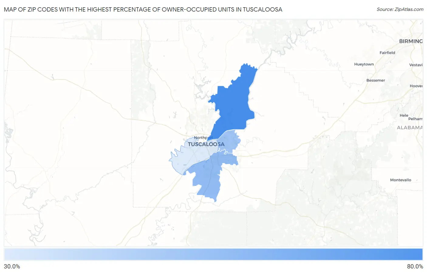 Zip Codes with the Highest Percentage of Owner-Occupied Units in Tuscaloosa Map