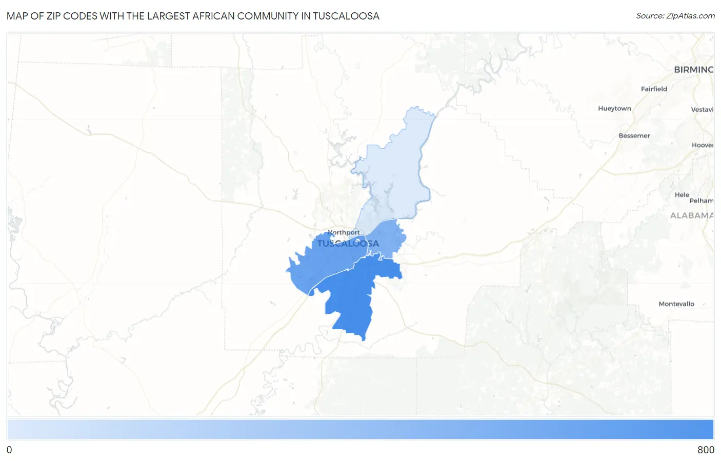 Zip Codes with the Largest African Community in Tuscaloosa Map