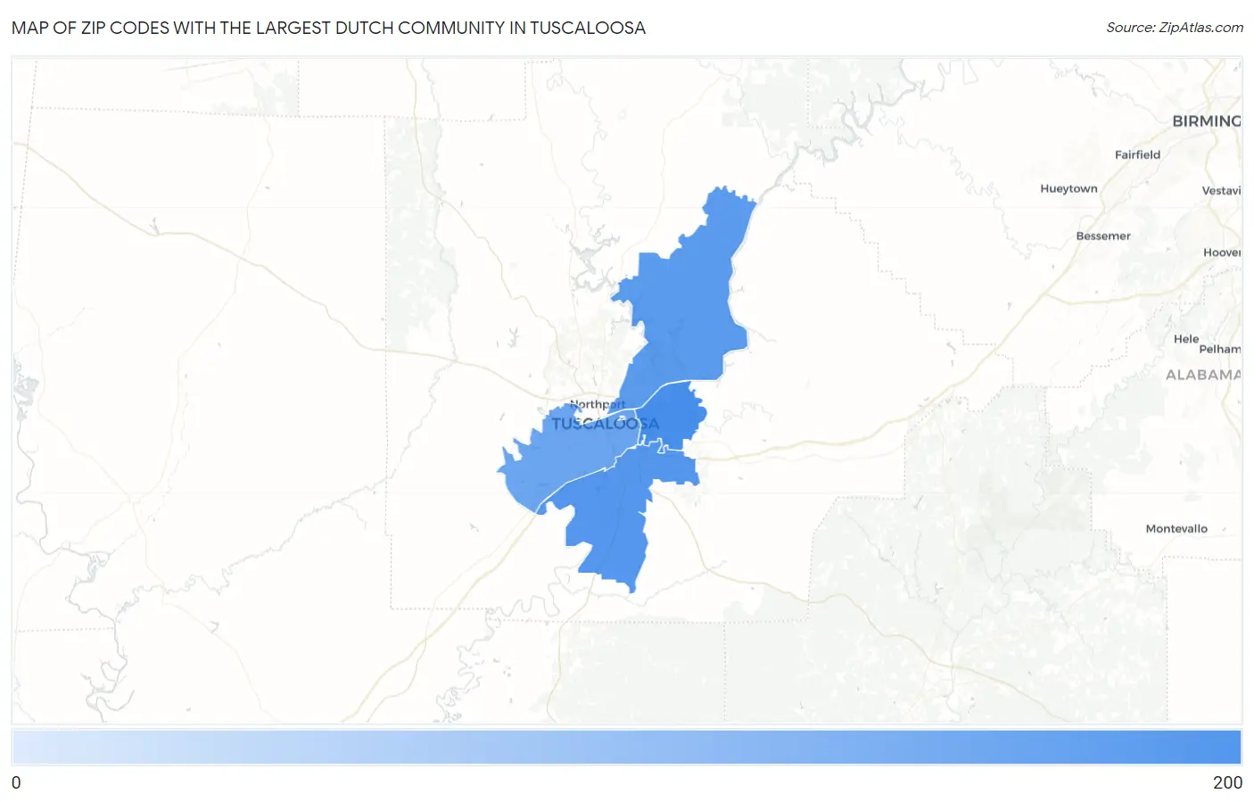 Zip Codes with the Largest Dutch Community in Tuscaloosa Map