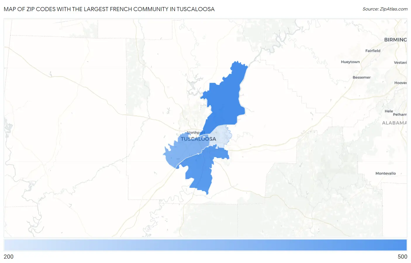 Zip Codes with the Largest French Community in Tuscaloosa Map