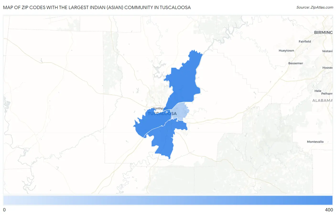 Zip Codes with the Largest Indian (Asian) Community in Tuscaloosa Map