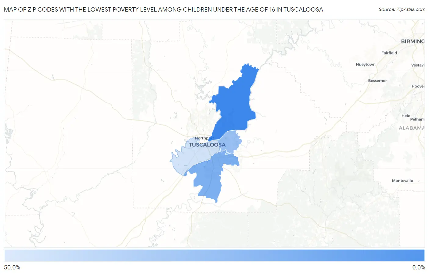 Zip Codes with the Lowest Poverty Level Among Children Under the Age of 16 in Tuscaloosa Map