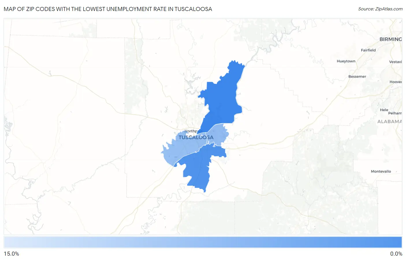 Zip Codes with the Lowest Unemployment Rate in Tuscaloosa Map