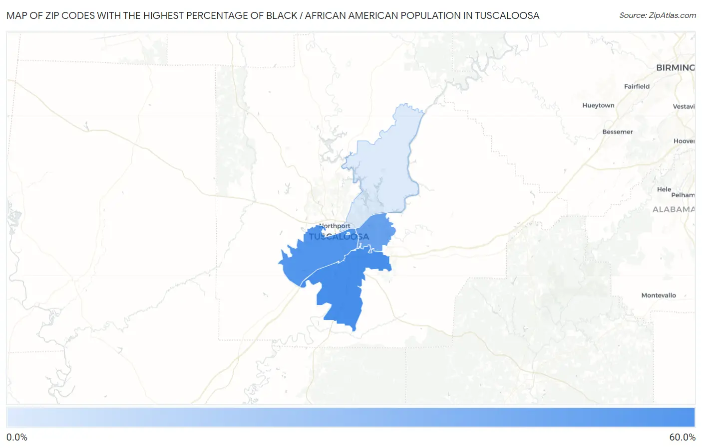 Zip Codes with the Highest Percentage of Black / African American Population in Tuscaloosa Map