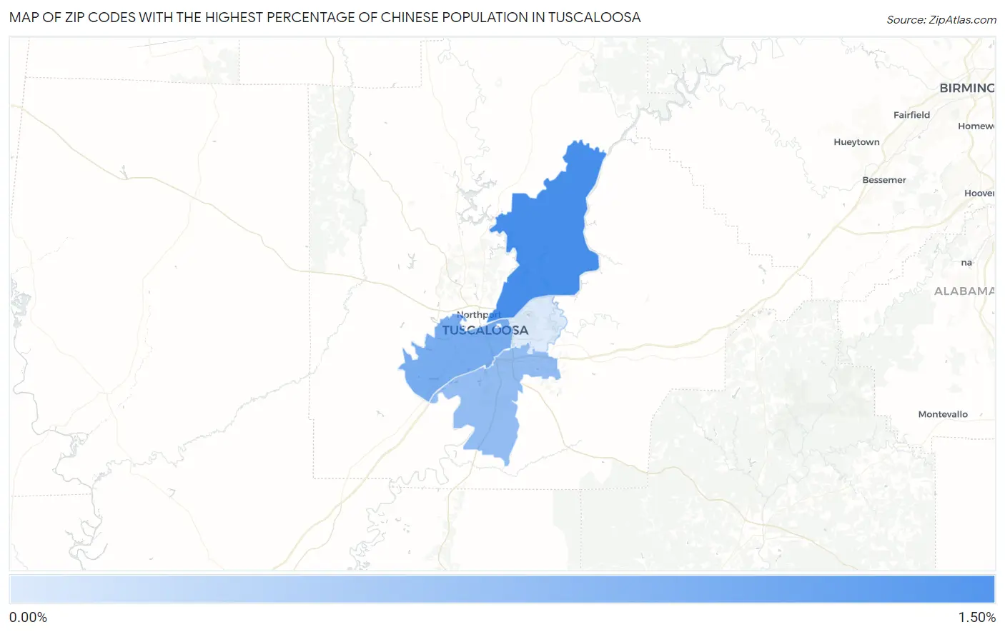 Zip Codes with the Highest Percentage of Chinese Population in Tuscaloosa Map