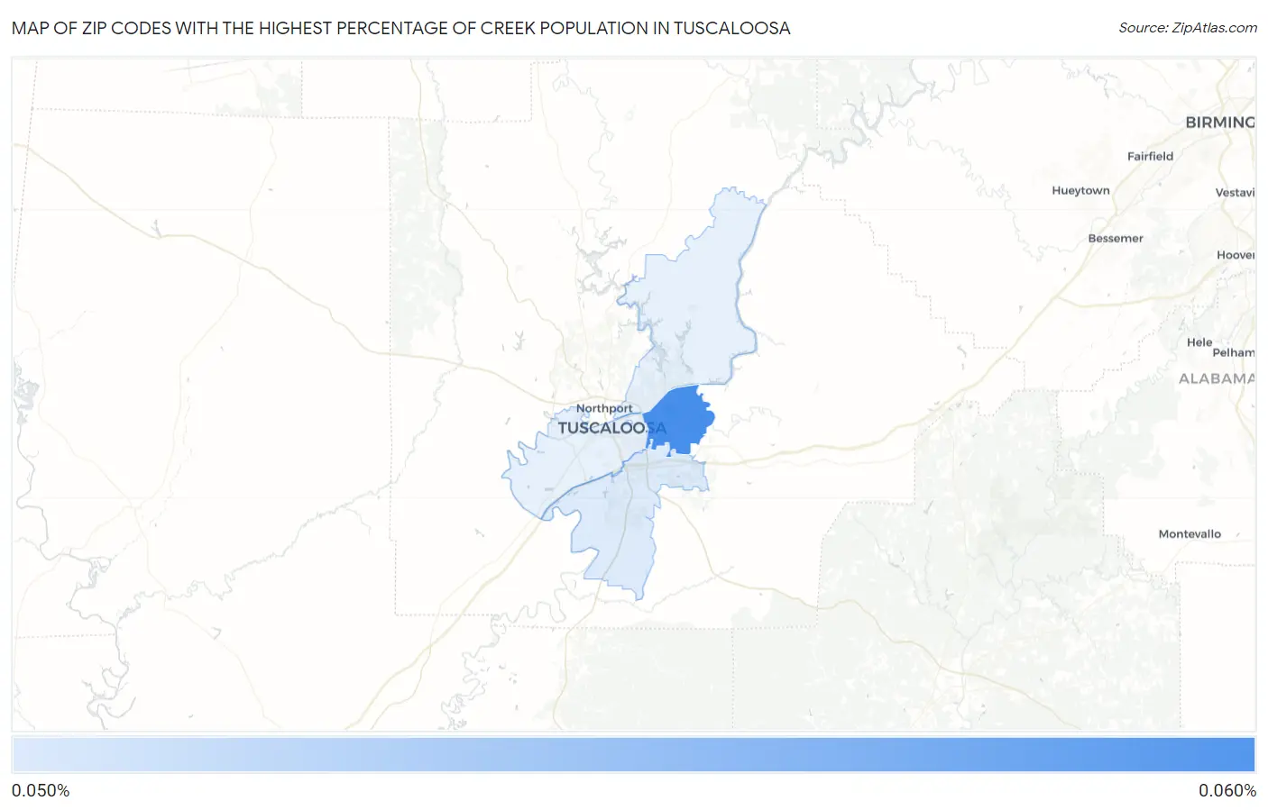 Zip Codes with the Highest Percentage of Creek Population in Tuscaloosa Map