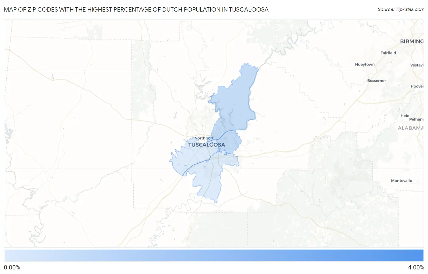 Zip Codes with the Highest Percentage of Dutch Population in Tuscaloosa Map