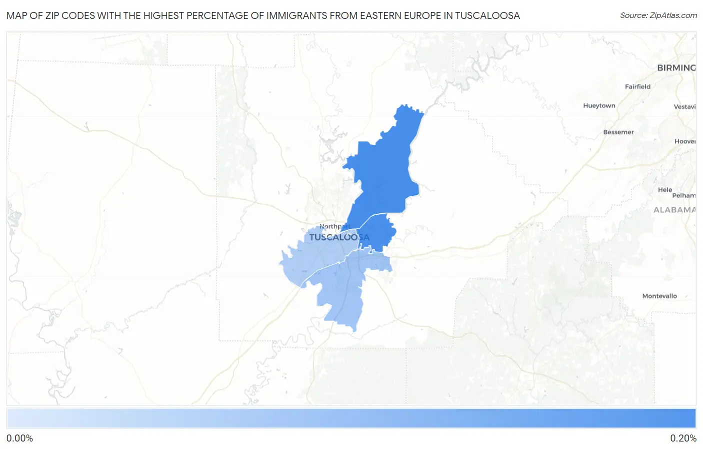 Zip Codes with the Highest Percentage of Immigrants from Eastern Europe in Tuscaloosa Map