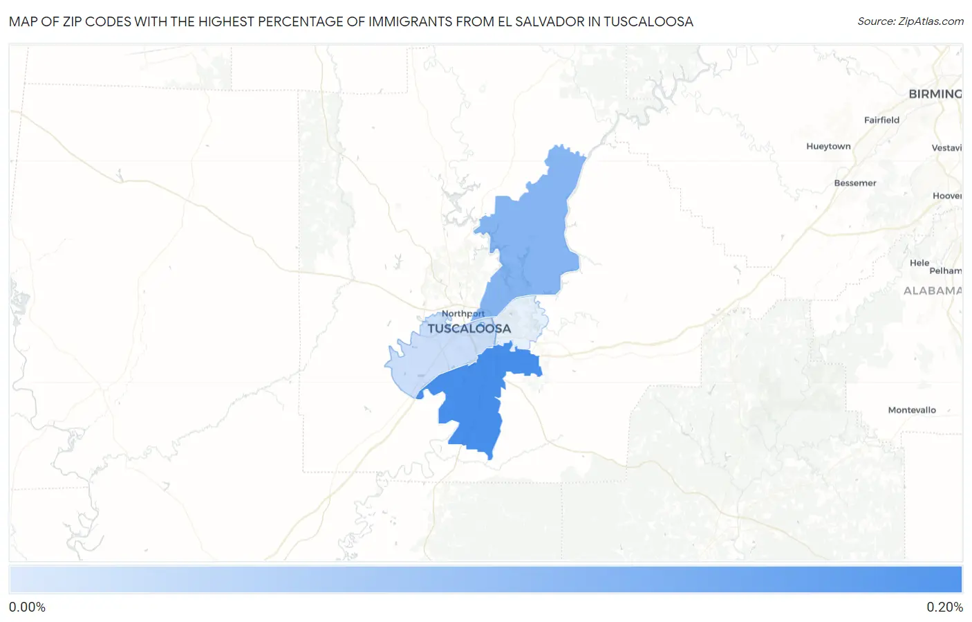 Zip Codes with the Highest Percentage of Immigrants from El Salvador in Tuscaloosa Map