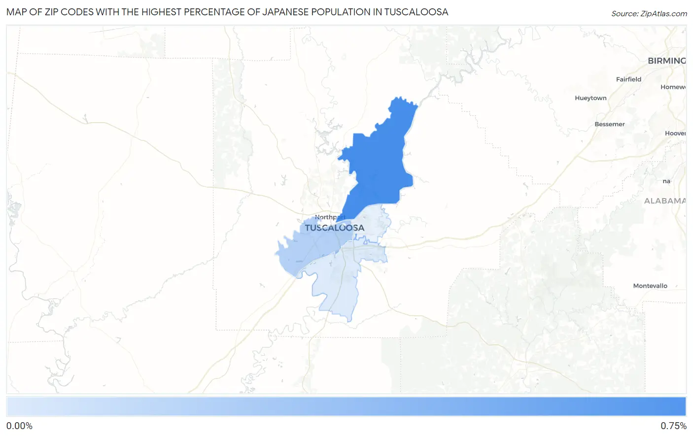 Zip Codes with the Highest Percentage of Japanese Population in Tuscaloosa Map