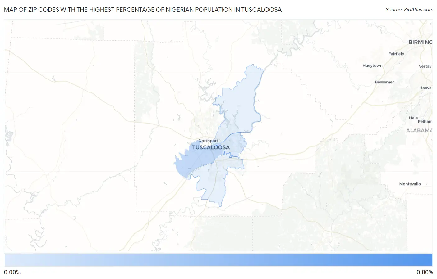 Zip Codes with the Highest Percentage of Nigerian Population in Tuscaloosa Map