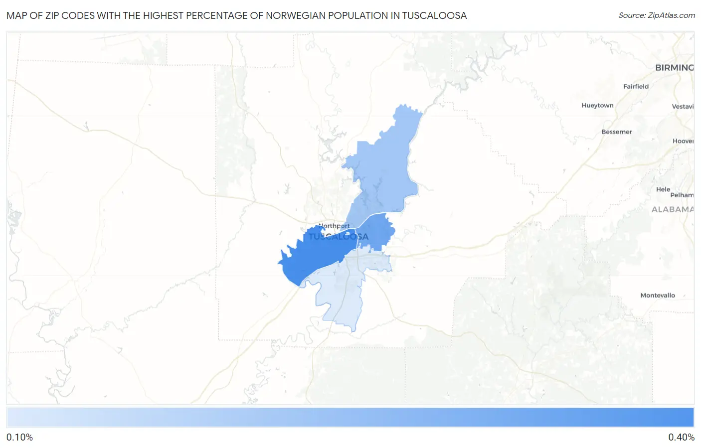 Zip Codes with the Highest Percentage of Norwegian Population in Tuscaloosa Map