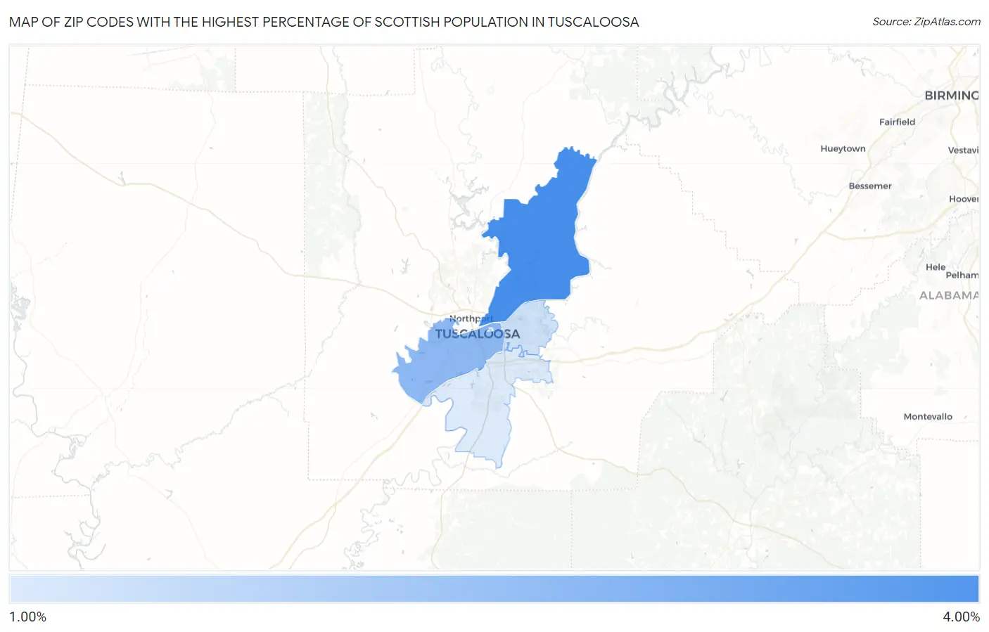 Zip Codes with the Highest Percentage of Scottish Population in Tuscaloosa Map
