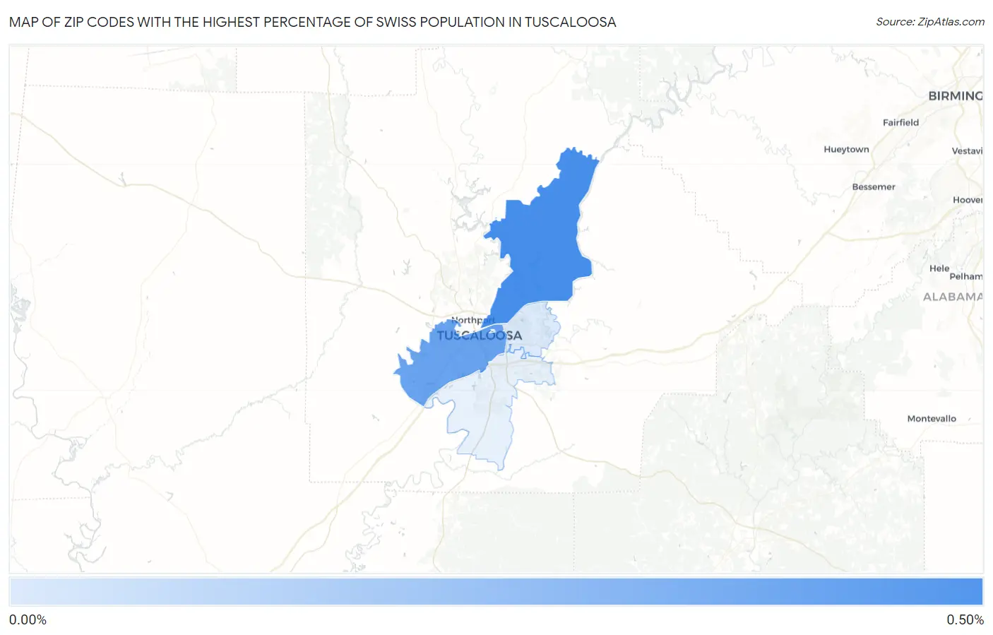 Zip Codes with the Highest Percentage of Swiss Population in Tuscaloosa Map