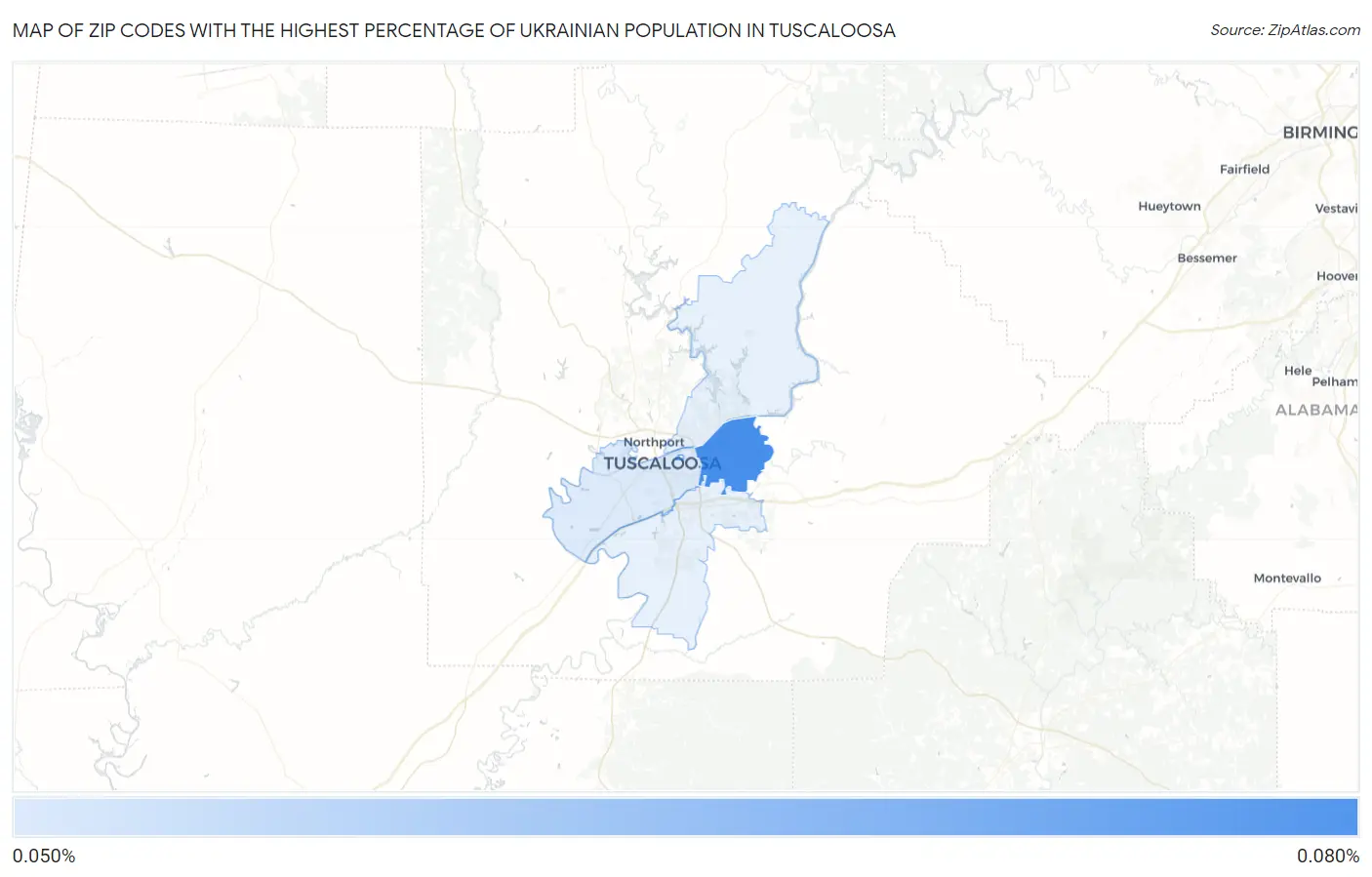 Zip Codes with the Highest Percentage of Ukrainian Population in Tuscaloosa Map