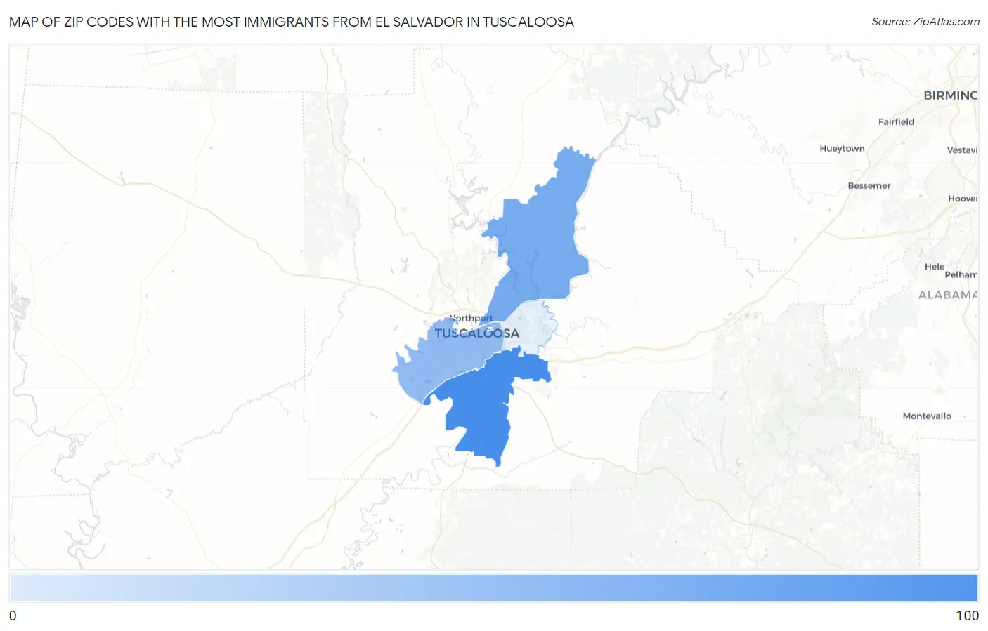 Zip Codes with the Most Immigrants from El Salvador in Tuscaloosa Map