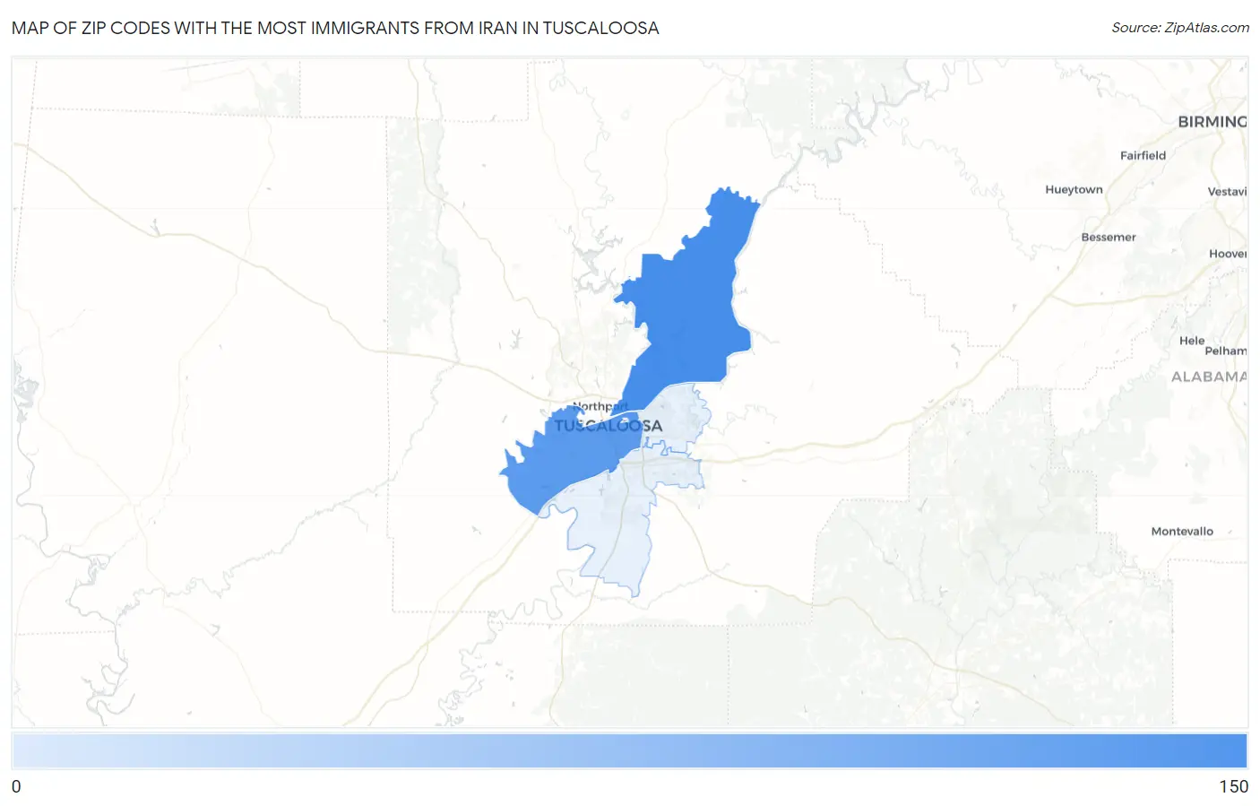 Zip Codes with the Most Immigrants from Iran in Tuscaloosa Map