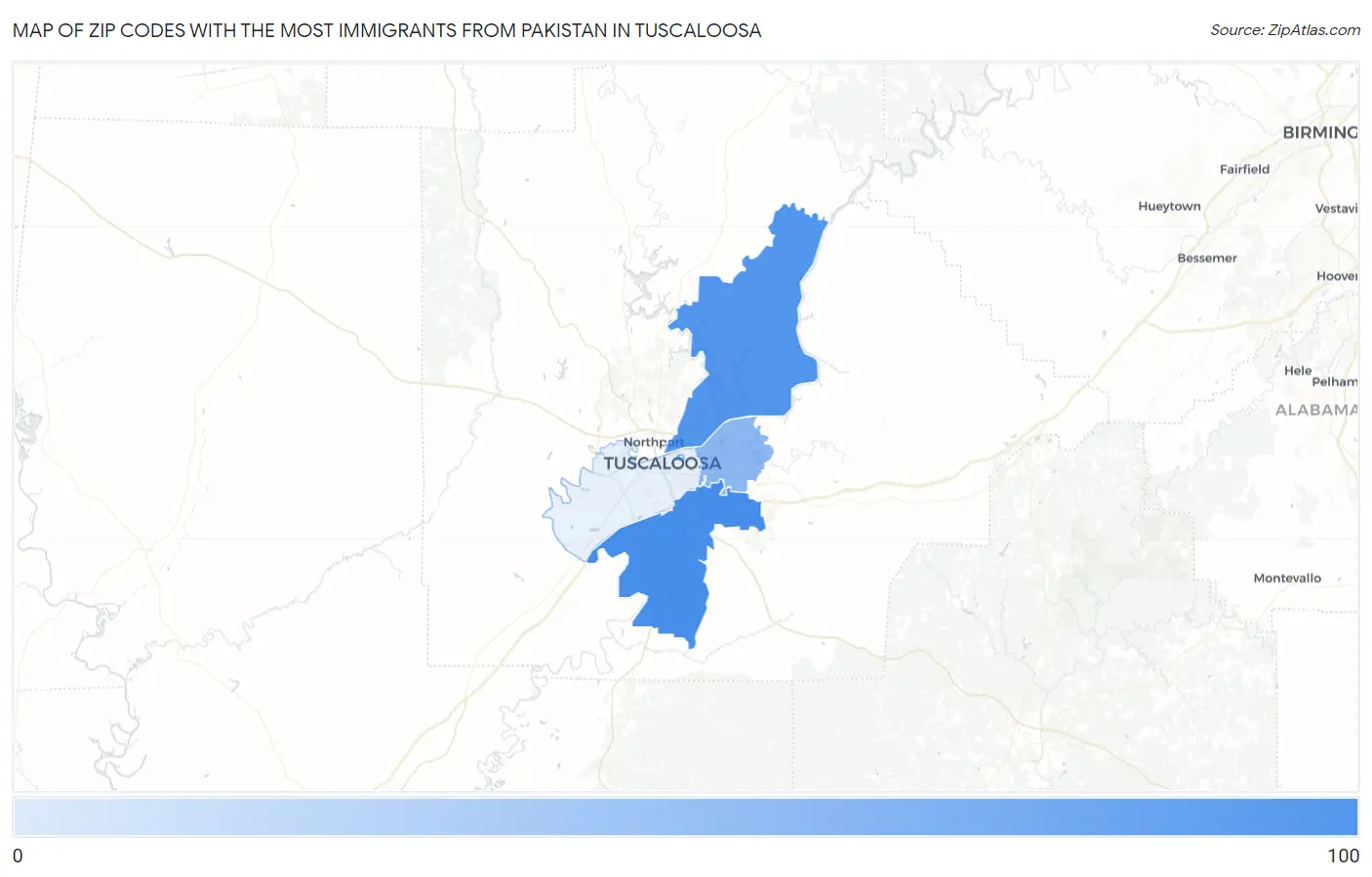 Zip Codes with the Most Immigrants from Pakistan in Tuscaloosa Map