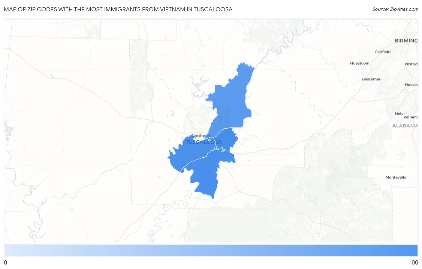 Zip Codes with the Most Immigrants from Vietnam in Tuscaloosa Map