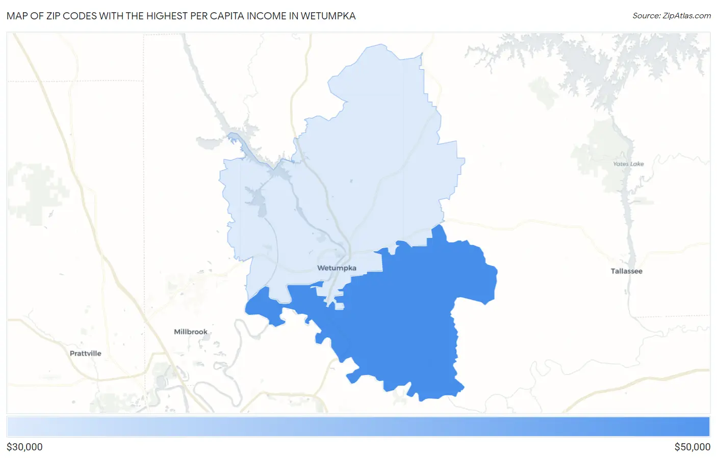 Zip Codes with the Highest Per Capita Income in Wetumpka Map