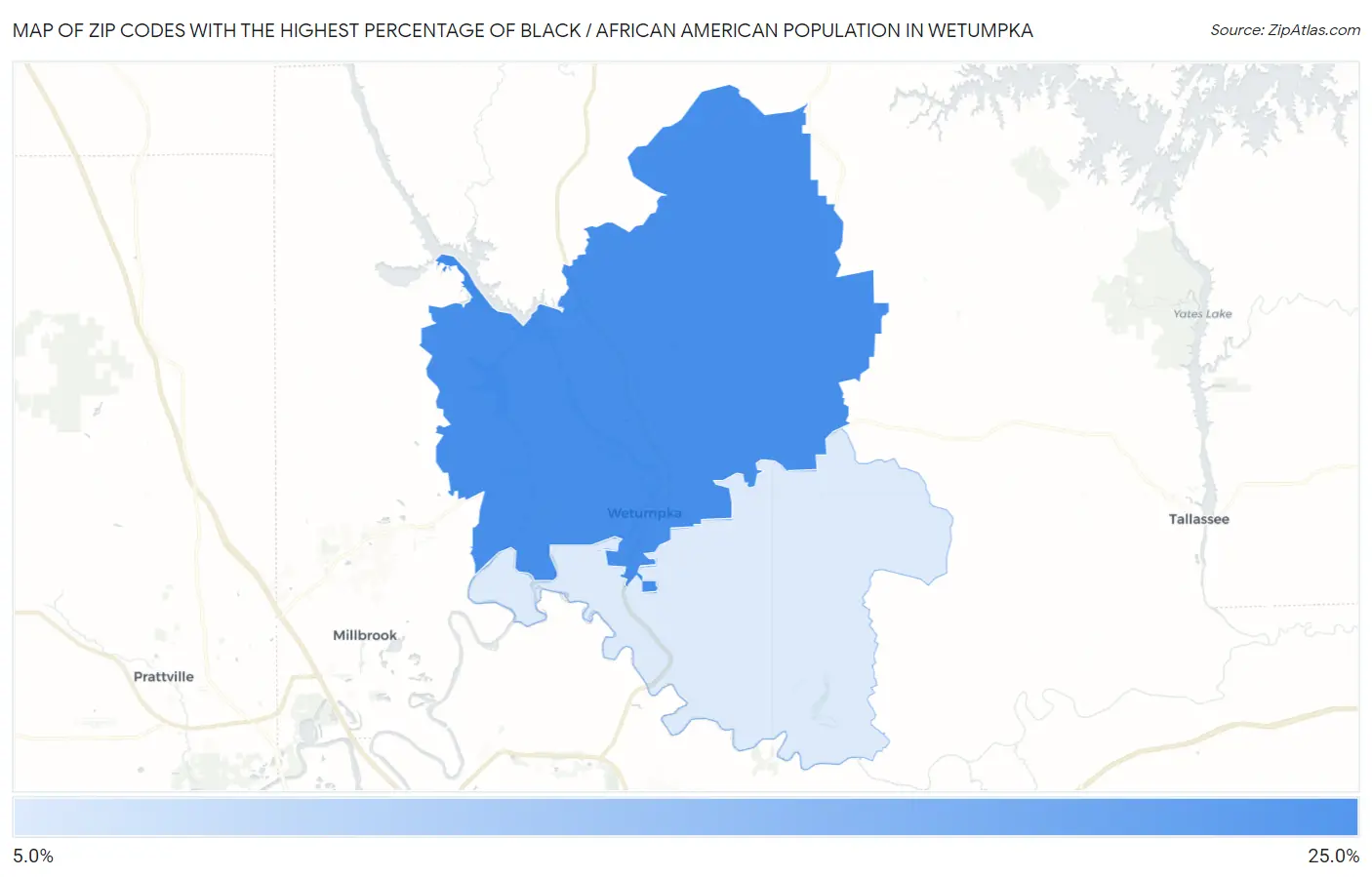Zip Codes with the Highest Percentage of Black / African American Population in Wetumpka Map