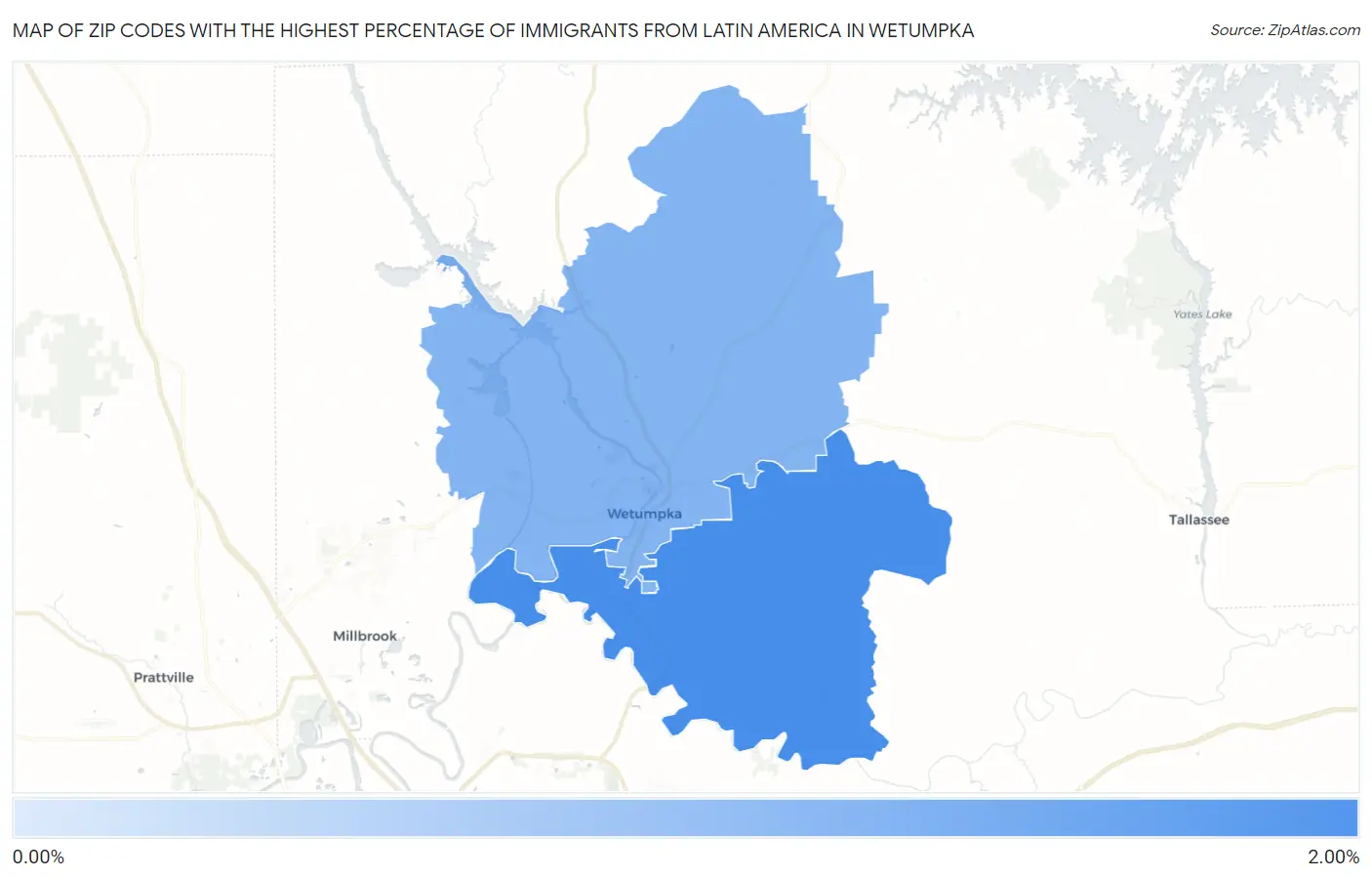 Zip Codes with the Highest Percentage of Immigrants from Latin America in Wetumpka Map
