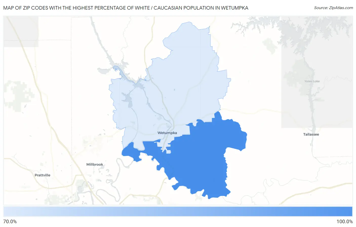 Zip Codes with the Highest Percentage of White / Caucasian Population in Wetumpka Map