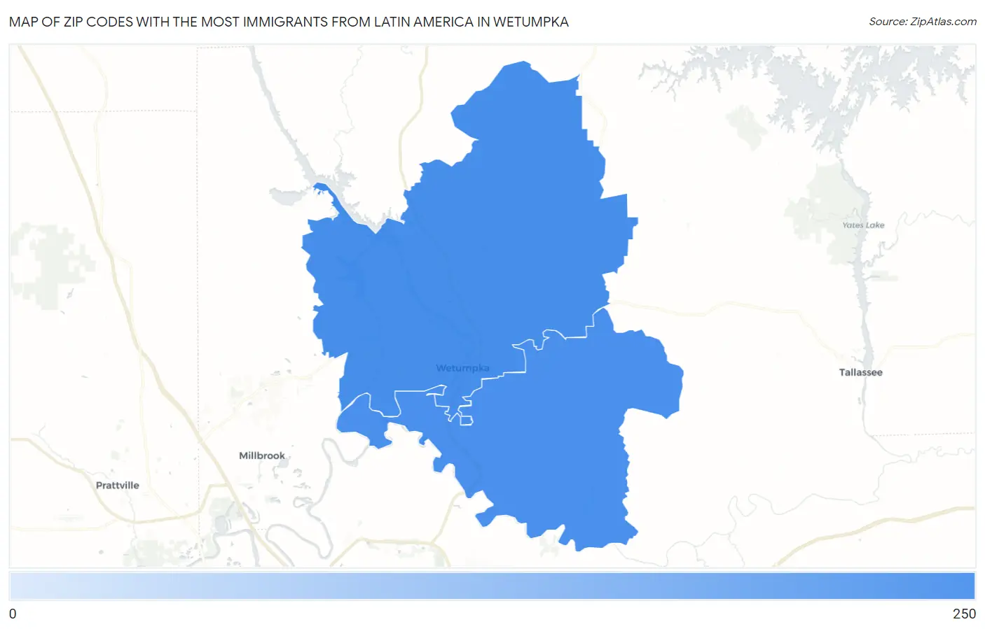 Zip Codes with the Most Immigrants from Latin America in Wetumpka Map