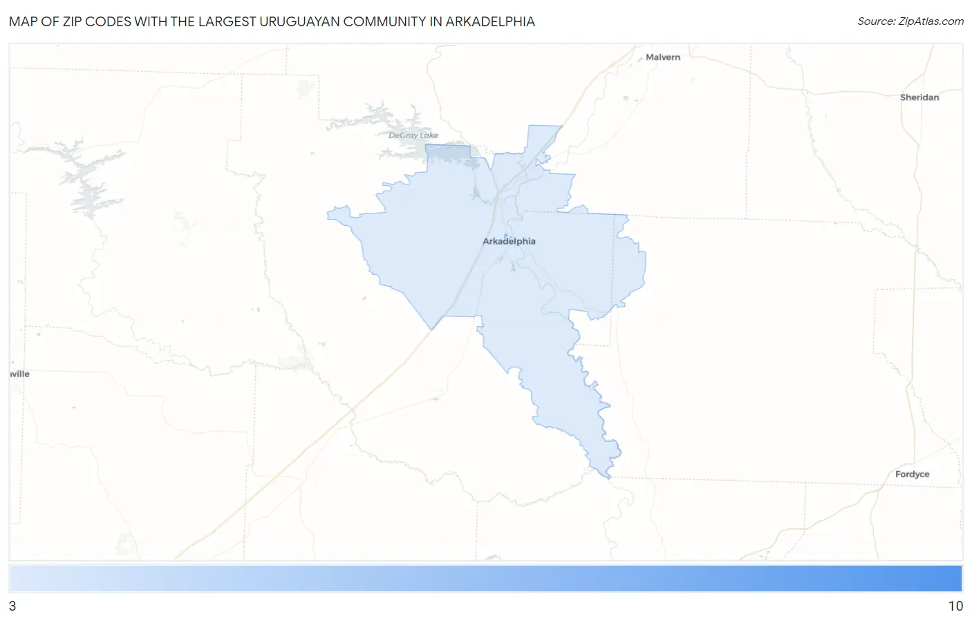 Zip Codes with the Largest Uruguayan Community in Arkadelphia Map
