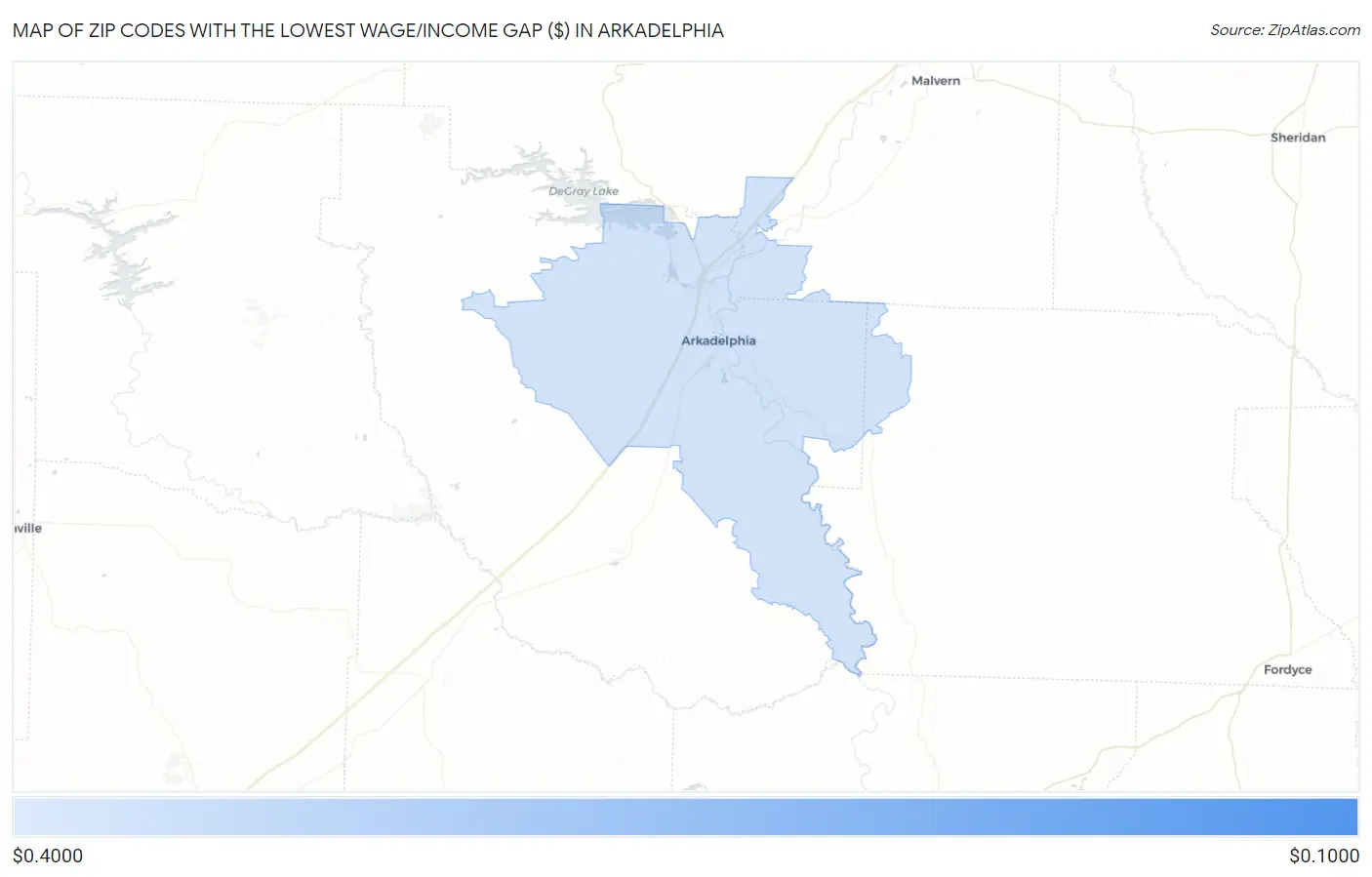 Zip Codes with the Lowest Wage/Income Gap ($) in Arkadelphia Map