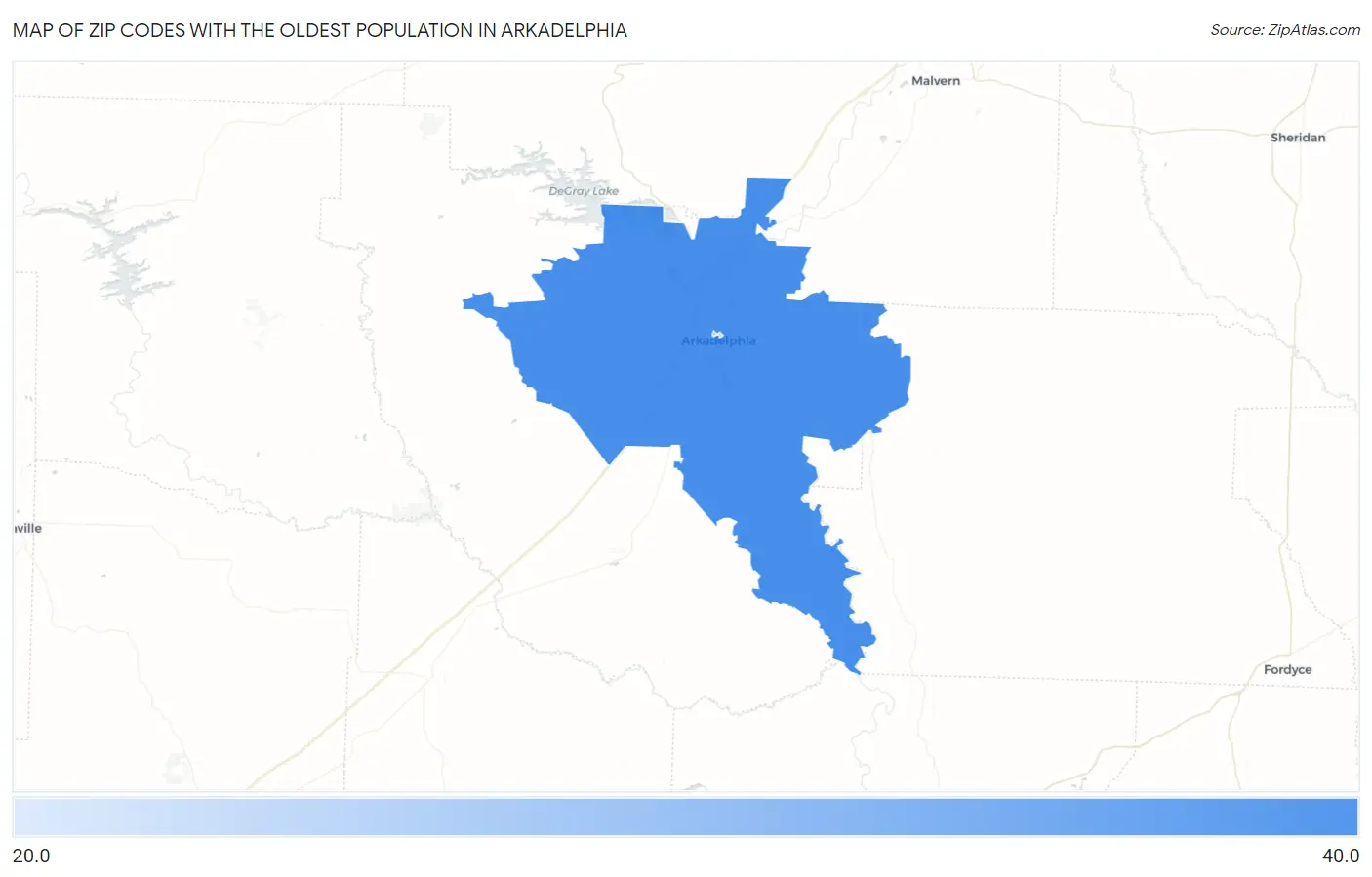 Zip Codes with the Oldest Population in Arkadelphia Map