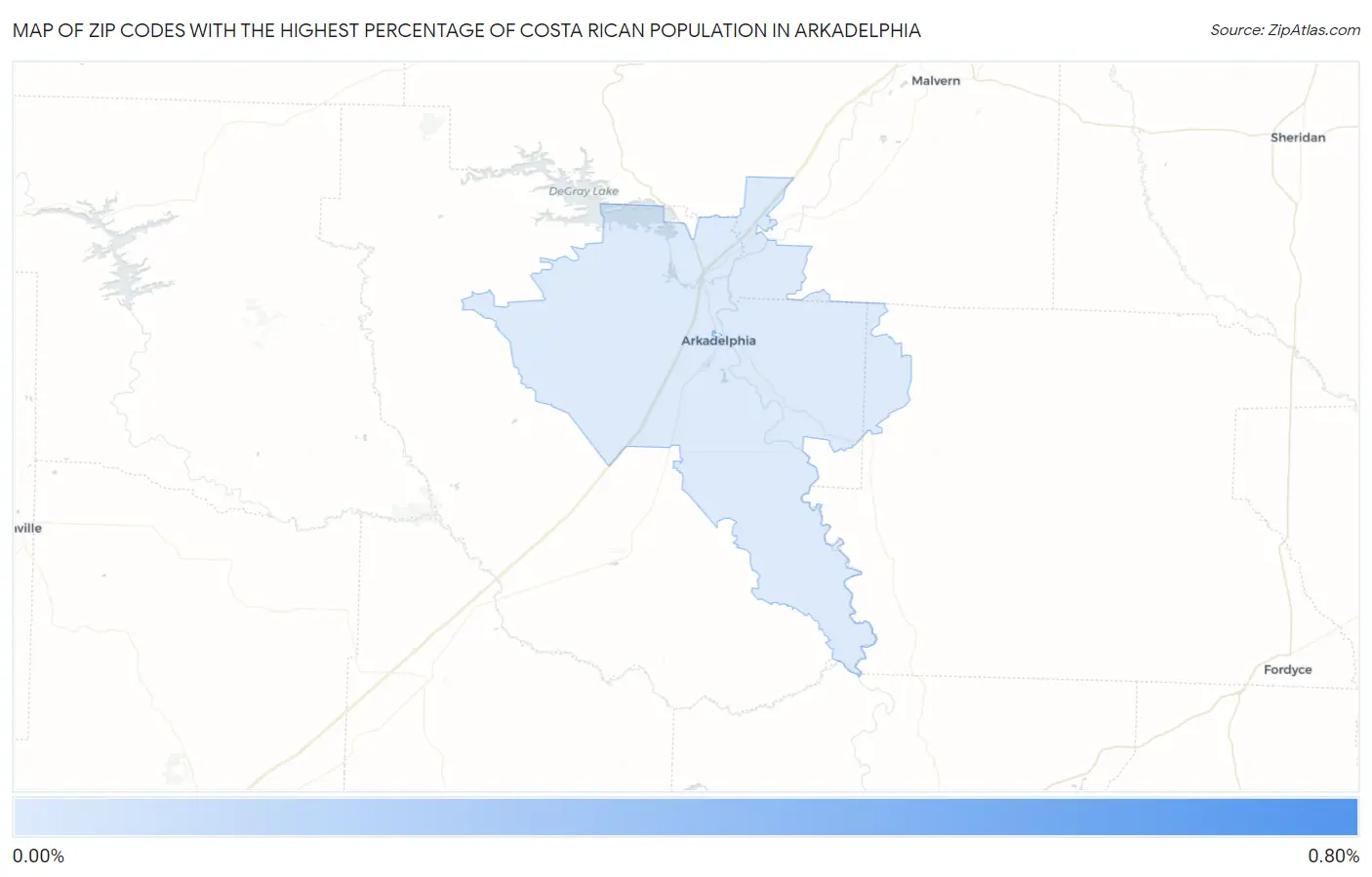 Zip Codes with the Highest Percentage of Costa Rican Population in Arkadelphia Map
