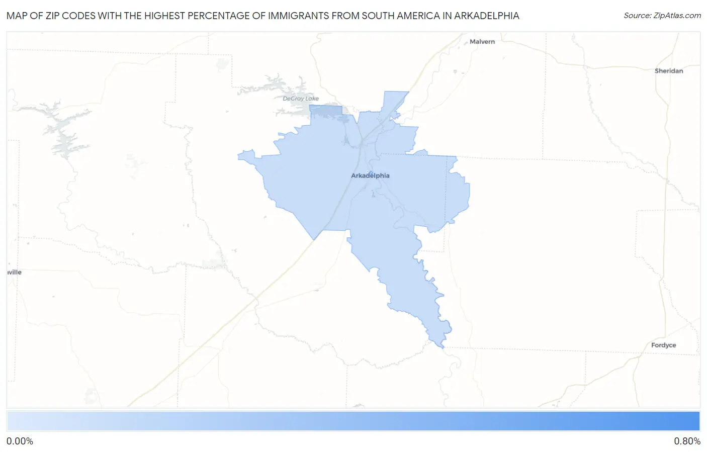 Zip Codes with the Highest Percentage of Immigrants from South America in Arkadelphia Map