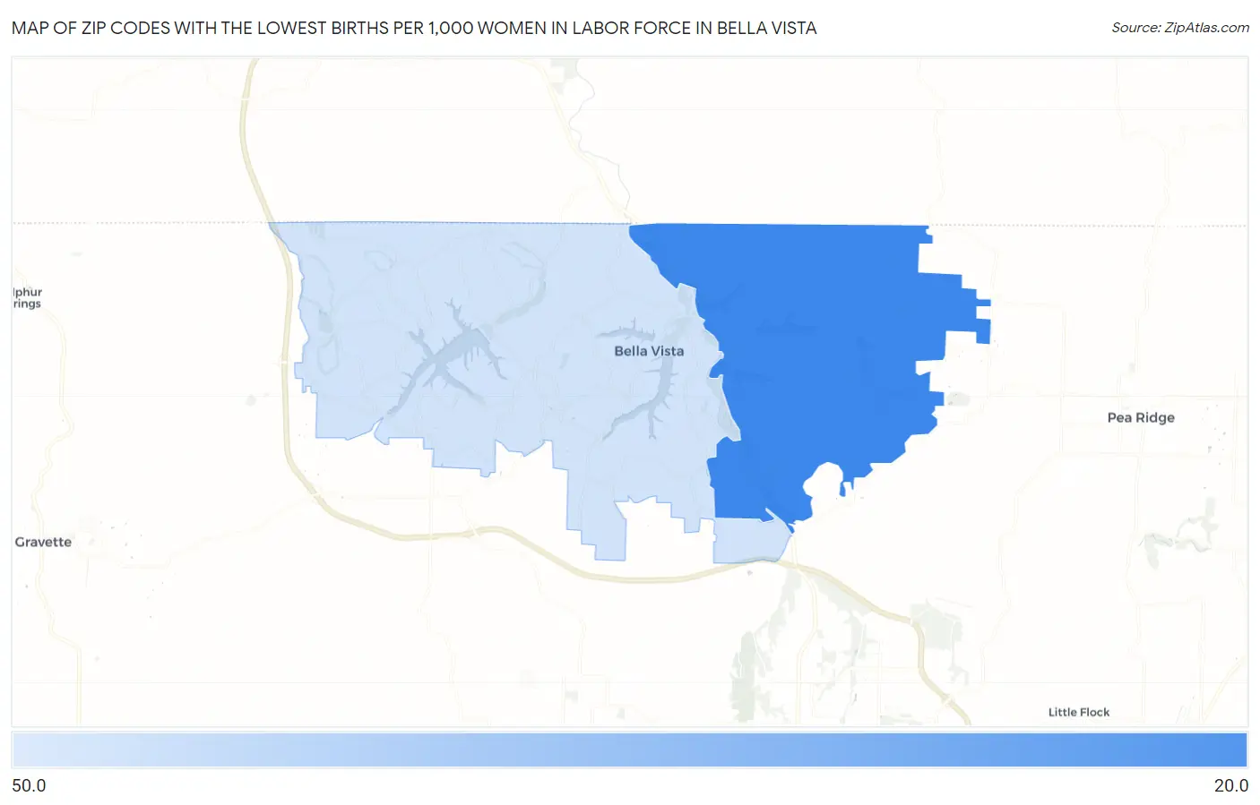 Zip Codes with the Lowest Births per 1,000 Women in Labor Force in Bella Vista Map